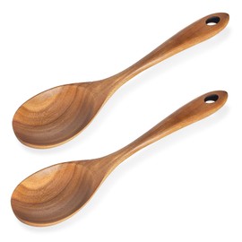 2 Pcs 12" Long Wood Cooking Spoons Large Spoon for Cooking Serving Spoon Big Wood Utensils Set Teak Spatula Kitchen Spoon Set Mixing Baking Spoons Farmhouse Kitchen Tools Cooking Accessories
