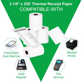 3 1/8 x 230 Thermal Paper Receipt Rolls, 20 Rolls Thermal Receipt Paper 3 1/8 Credit Card Paper, Fits All POS Cash Registers, Credit Card Terminal (3 1/8" x 230' Reciept Paper 20 Rolls)