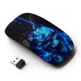 KOOLmouse [ Optical 2.4G Wireless Mouse [ Flaming Blue Goth Skull Skeleton ]