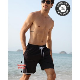 APTRO Men's Swim Trunks Swimming Shorts Board Shorts Quick Dry Beach Shorts Big and Tall Swim Shorts Black MK127 XL