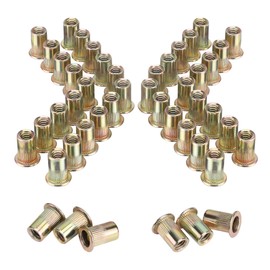WORKPRO 150Pcs Rivet Nuts, 1/4”-20 Zinc Plated Carbon Steel Rivnut, Flat Head Threaded Insert Nutserts with Knurled Body…