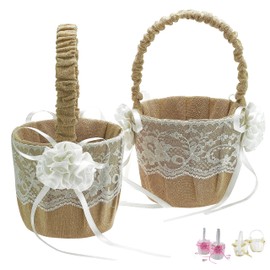 EinsSein 2 x Wedding Jute Flower Scatter Baskets 17 x 26 x 13 cm Flower Girl Scatter Basket Basket Flower Baskets Flower Children Flowers Scattering Basket