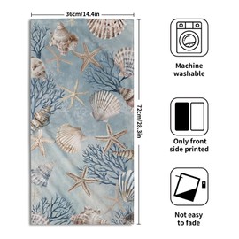 Trongr Summer Starfish Hand Towels Set of 2, 14x28 Inch Blue Coral Handtowels Bathroom Towels Ocean Coastal Holiday Absorbent Soft Nautical Shell Decor Bath Towel for Home Party Decorations