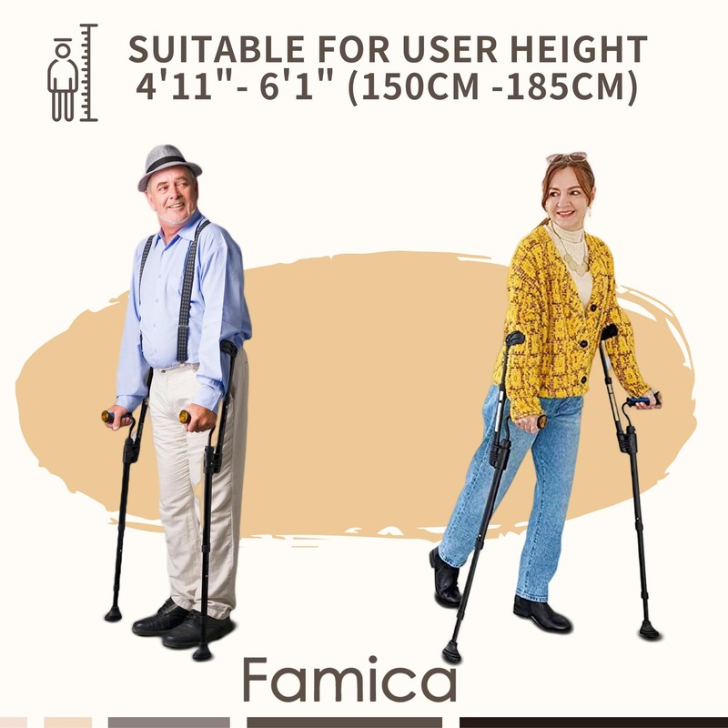Famica Crutch for Adult (x1 Unit, Open Cuff) - Adjustable