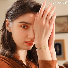 VASSAGO Metatron’s Cube Bracelet for Women Men Sacred Geometry Seals of Archangel Angel Stainless Steel Adjustable Colored Beaded Braided Bracelets Amulet Jewelry (Metatron Cube-B)