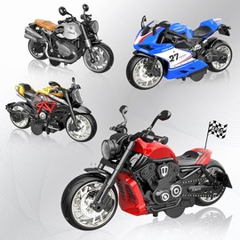 4 Pcs Die Cast Toy Motorcycle,Pull Back Alloy Metal Motorcycle1:12 Friction Powered Kids Toy Cars Set,Motorcycle Toys Collection Gift for Boys or Girls Over 3 Years Old Birthday Christmas