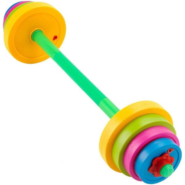 Liberty Imports Adjustable Barbell Toy Set for Children Pretend Play Exercise - Kids Beginner Gym, Workout, Weightlifting and Powerlifting (32 inches)