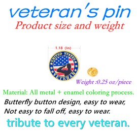 Tichso round enamel American veteran's pin USA Patriotic United States of America flag Veterans Day lapel pin Brooch pins patriotic for Clothes backpack hat Men women soldier Badge for Memorial Day Military Decorated souvenir gift bulk (50)