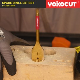 Spade Drill Bit Set, 13pcs Paddle Bits in SAE, 1/4 Hex Shank Flat Wood Bits for Woodworking, 1/4" to 1-1/2" Spade Bits for Wood with Nylon Storage Pouch