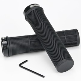 Kooogear Bike Handlebar Grips, 22 mm Bicycle Grips Non-Slip Rubber Bicycle Handle with Aluminium Lock, Ergonomic Structure Bicycle Grips MTB MXB (Black)