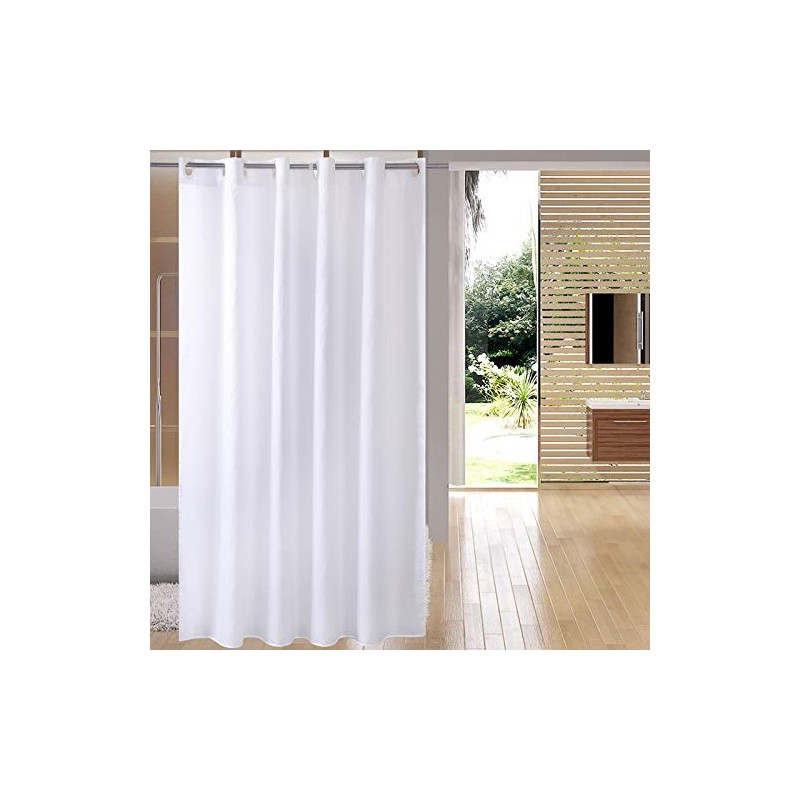 Homehold Hookless White Shower Curtain, Fabric Bath Curtain For Bathroom,