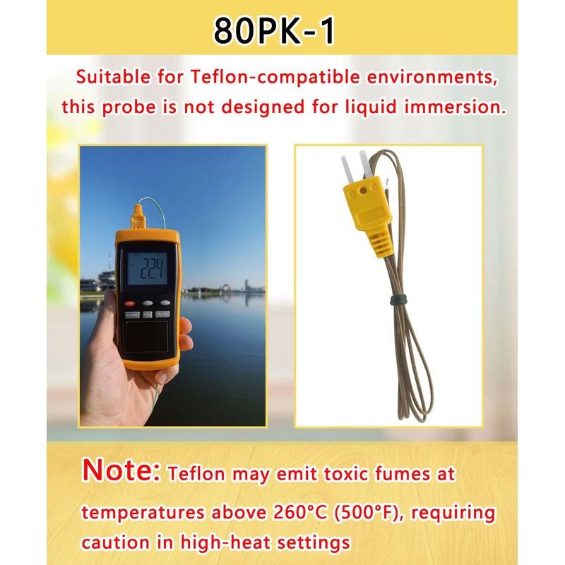GIBACAD 80PK-1 K-Type Temperature Bead Probe Compatible with Fluke Multimeter,-40