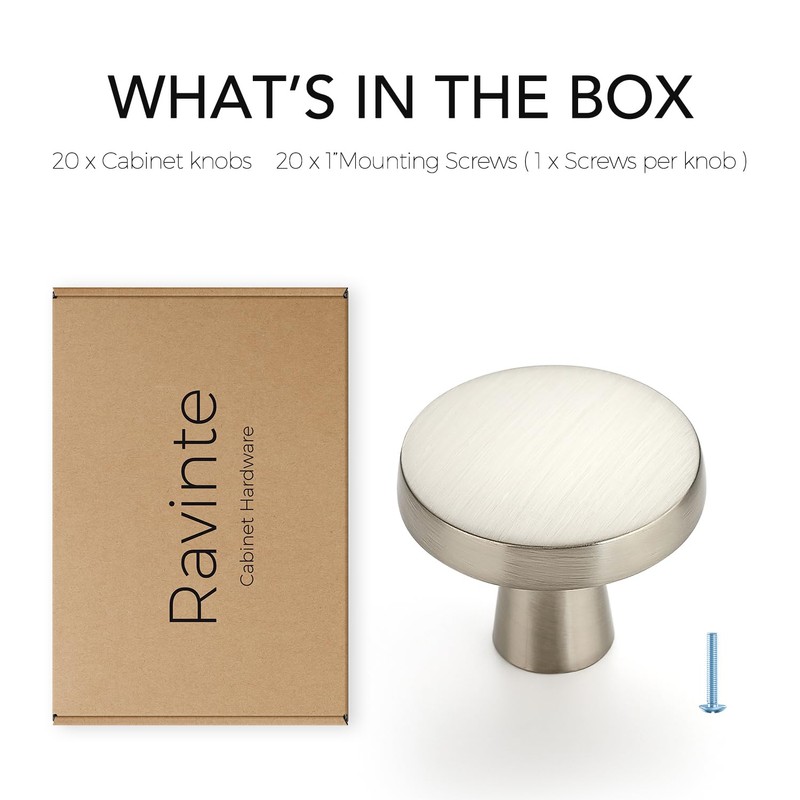 Ravinte 20 Pack Solid Single Hole Kitchen Round Cabinet Knobs