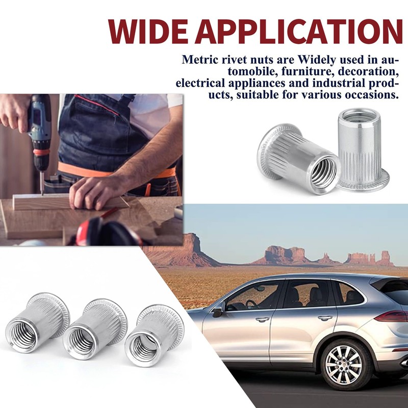 100 Pieces Aluminum Rivet Nuts kit, M3 M4 M5 M6