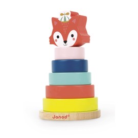 Janod - Baby Forest, Fox Stacker - Wooden Stackable Toy - Early Learning Toy - Develop Fine Motor Skills - Early Years - Multi Colours - From 1 Year Old, J08014