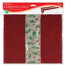 Christmas Holly Fabric Table Runner Party Accessory (1 count) (1/Pkg)