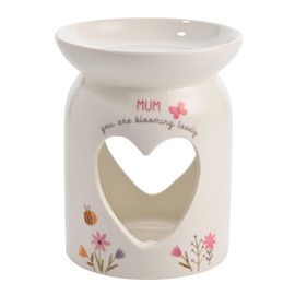 Love Life - Wax Melt Ceramic White Burner - Mum - Mother's Day & Birthday Gifting & Homeware - Floral & Bee Detailing - H: 11cm x W: 8cm.