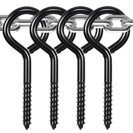 5 Inch Heavy Duty Eye Hooks, 4 Pcs Eye Bolts Screw in Hooks, Stainless Steel Eye Screws for Wood Hanging Securing Hammock, 500 Pound Load Large Eye Bolts for Indoor and Outdoor Uses (Black)