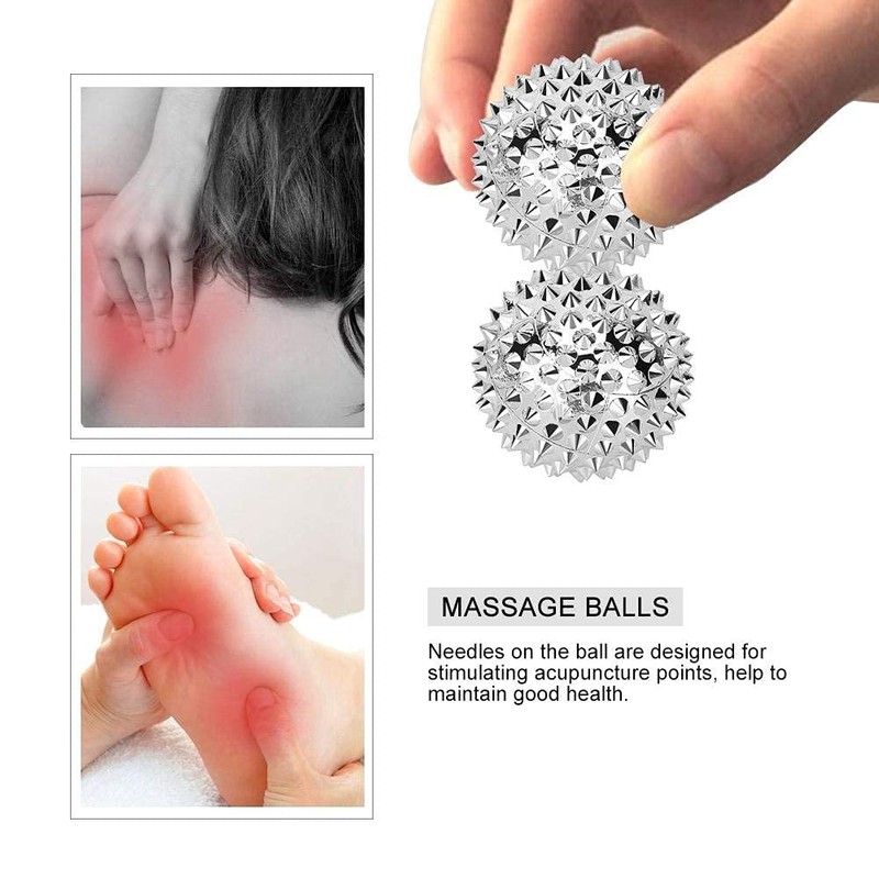 1 Pair Magnetic Massage Ball, Hand Massage Acupressure Ball, Silver