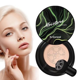 Kriloneal CC Cream Foundation Mushroom Head Air Cushion CC Cream Moisturizing Concealer Waterproof Oil Control Long-Lasting Nude Makeup with Mushroom Makeup Sponge (Natural)