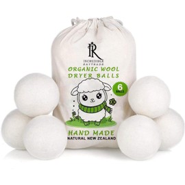 RAYTRADE Wool Dryer Balls 6-Pack 100% Made of Organic New Zealand Wool Reduces Clothing Wrinkles and Saves Drying Time Reusable Natural Fabric Softener Stocking Stuffer Gifts