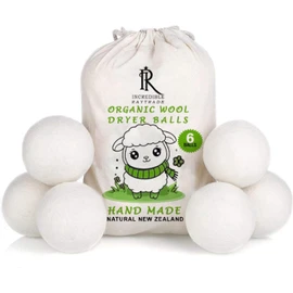 RAYTRADE Wool Dryer Balls 6-Pack 100% Made of Organic New Zealand Wool Reduces Clothing Wrinkles and Saves Drying Time Reusable Natural Fabric Softener Stocking Stuffer Gifts