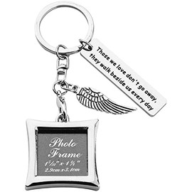 Photo Frame Keychain Memorial Gifts Those We Love Don't Go Away They Walk Beside Us Every Day Picture Frame Keyring Holder in Memory of Loved One (Photo rhombus Keychain)