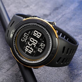 findtime Men's Digital Watch Seniors Large Numbers 50 m Waterproof Military Watch Digital Sports Watch Camouflage Men's Watch with Alarm Clock Coutdown Date 12/24H LED Wristwatches Men