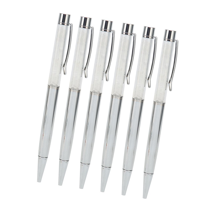 6Pcs Ball Point Pen Crystal Stone Replaceable Refill Elegant Multi