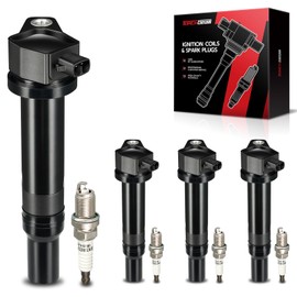 Torchbeam Set of 4 UF499 Ignition Coils Packs and Double Iridium Spark Plugs Compatible for Kia Rondo Rio Rio5 Hyundai Accent Dodge Attitude 1.4L 1.6L 2.4L L4 Replaces C1543 1788290 521841GN10330