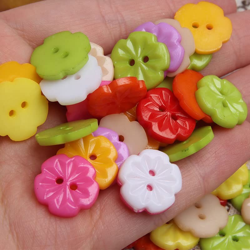 Acxico 100Pcs Flower Plastic Buttons 1/2'' (15mm) Craft, Multi-Color (YY879)