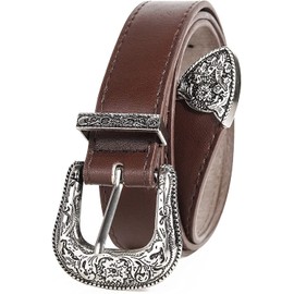 KorhLeoh Western-Belts-for-Women - Cowboy Cowgirl-Lether-Waist-Belts with Vintage Western-Carved-Buckle for Jeans Pants Dresses