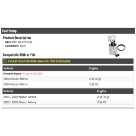 Fuel Pump Assembly - Compatible with 2002-2004 Nissan Altima (Up To 09/2003 Vehicle Production)