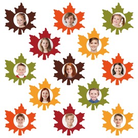 JarThenaAMCS 45Pcs Fall Leaves Cutouts Colorful Autumn Maple Leaf Paper Cut-Outs Thanksgiving Bulletin Board Decor with 100Pcs Glue Points for DIY Craft Photo Classroom Home Party