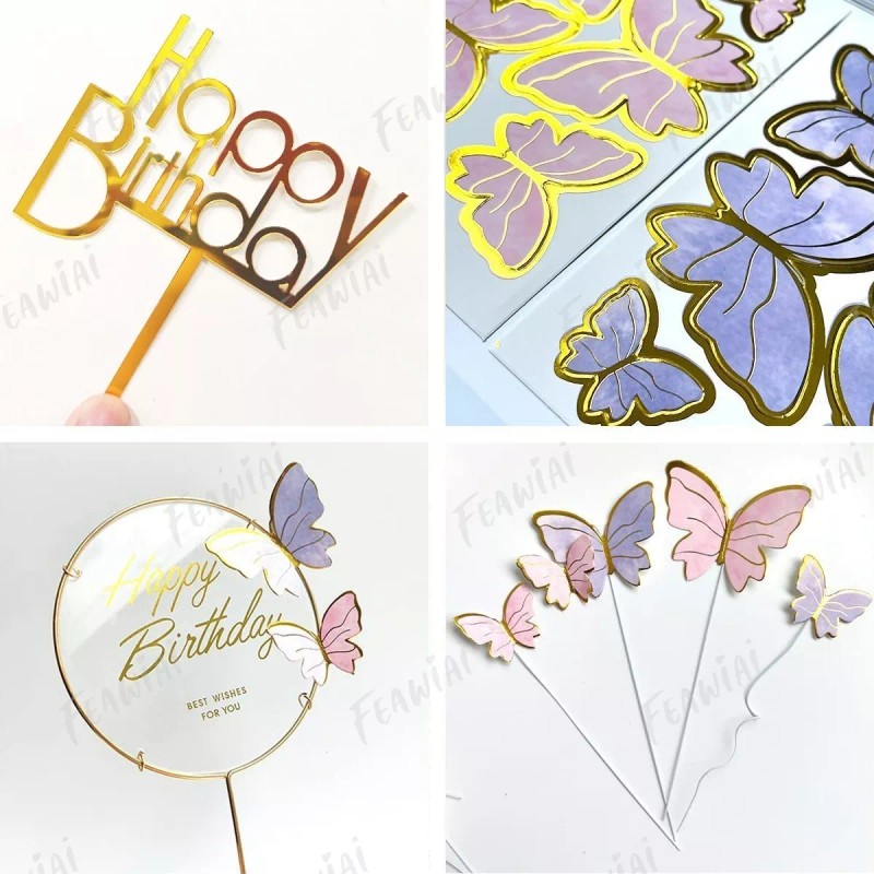 Feawiai 22pzs Decoración Pastel De Mariposa Letrero Feliz Cumpleaño