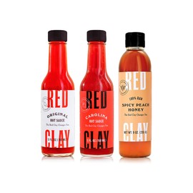 Red Clay All-Star Variety Pack - Spicy Peach Hot Honey, Original Hot Sauce & Carolina Hot Sauce - Gluten Free - Chef-Crafted - Ships in Red Clay Gift Box - 3pk