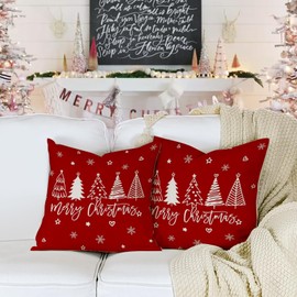 YCOLL Cushion Covers, Christmas Cushion Covers, Decorative Linen Cushion Covers for Decoration, Christmas, Sofa, Bedroom, Couch, 45 x 45 cm, Set of 2