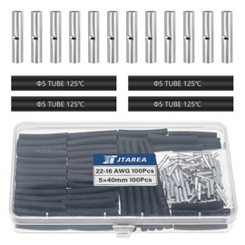JTAREA 22-16 AWG Non Insulated Butt Connectors Crimps 22-16AWG with Heat Shrink Tube Pure Copper Wire Uninsulated Crimp Connector Splice for 22-16 Gauge Wiring (Pack of 200pcs)