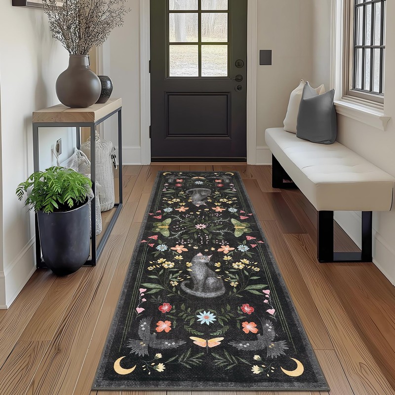 GarveeHome 2x6 Cat Washable Runner Rug for Kitchen, Soft Black