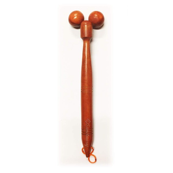 Big Ball Long Roller Stick Rosewood Wooden Handheld Massage Manual for Muscle Body Neck Back Foot Trigger Point Cellulite Thailand 15 x 4 Inches