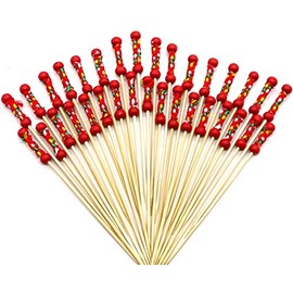 PuTwo Cocktail Picks Handmade Toothpicks 4.7â 100ct Red Beads with Rope