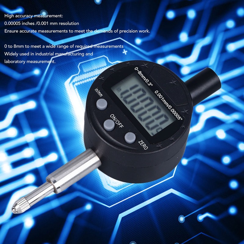 Dial Indicator Digital Display 0.00005in/0.001mm Resolution 0 to 8mm Range