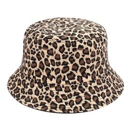 VJUYSW Leopard Print Bucket Hat Reversible Fisherman Hats Fishing Hat Summer Sun Hat for Women Men Holiday Hiking Camping Shopping, brown