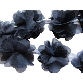 YYCRAFT 4.5 Yards 2.5" 3D Chiffon Flower Lace Trims Bridal Bouquets Cluster Flower DIY Sewing(Navy)