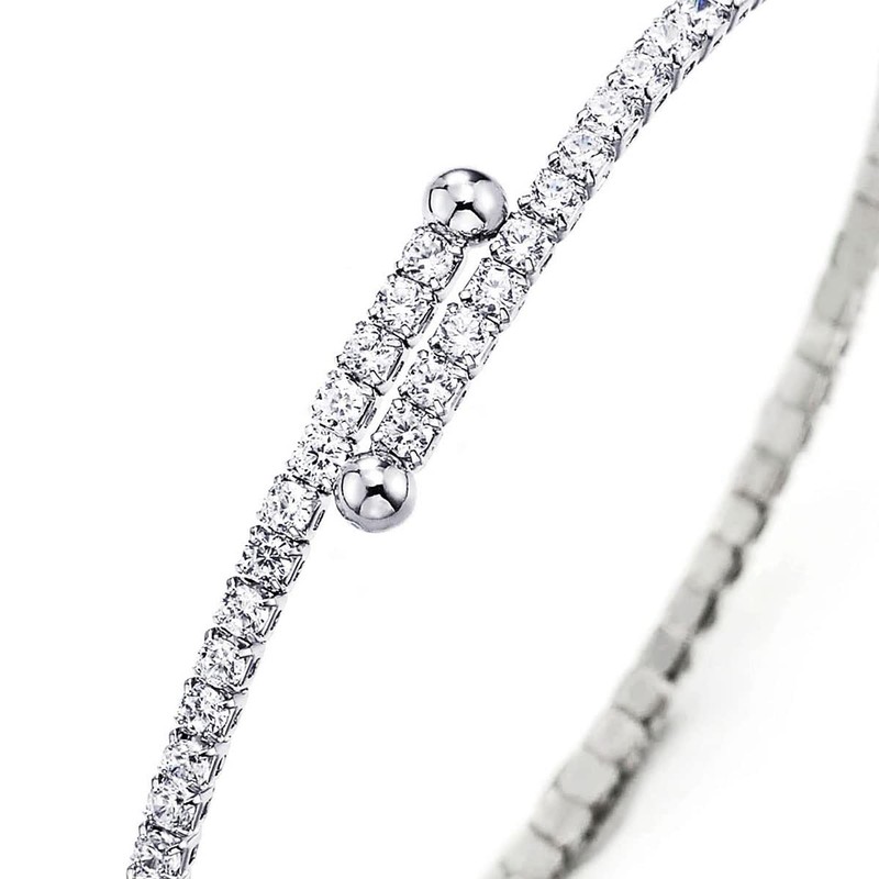 COOLSTEELANDBEYOND Women's Charm Bracelet Thin Open Bangle with Cubic Zirconia