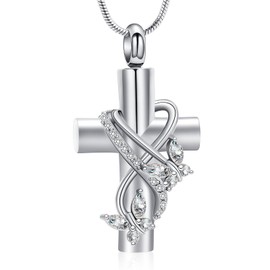 Butterfly Cross Urn Necklace - Cremation Jewelry for Ashes, Men & Women Memorial Ash Pendant