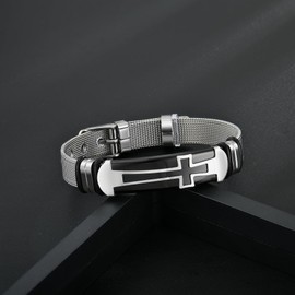 FYNSBLE Mens Cross Bracelet Adjustable Black Christian Cross Faith Bracelet Stainless Steel Mesh Chain jewelry for Man Father Husband