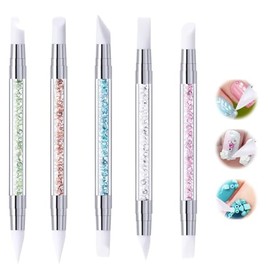 5 Pcs Nail Art Sculpture Pen Dual Tipped Silicone,Nail brush,Acrylic handle nail brush,Silicone brush design,Rhinestone nail polish carving pen,Nail Art Tools for Home Salon (5 color)