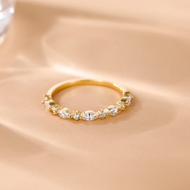 Titaniumcentral 14K Gold Plated Wedding Band for Women Thin Stacking Ring Half Cubic Zirconia Eternity Engagement Ring (Gold,O 1/2)