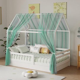 Zdada House Bed Canopy Set, 2 Pieces Bed Canopy House Bed for House Bed Decoration, Bed Curtain for Girls Boys Children's Bed Children's Room Decoration, 140 x 340 cm